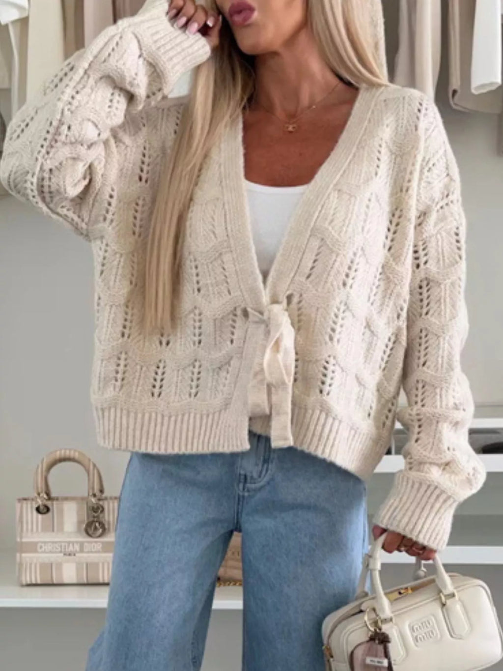 Tie-front Openwork Cardigan (4)
