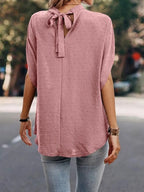 Swiss Dot Mock Neck Half Sleeve Blouse (27)