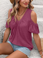 Cold Shoulder V-neck T-shirt (30)