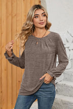 Ruched Round Neck Flounce Sleeve T-shirt (28)
