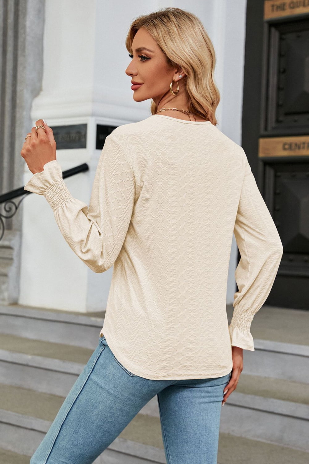 V-neck Flounce Sleeve Blouse (9)