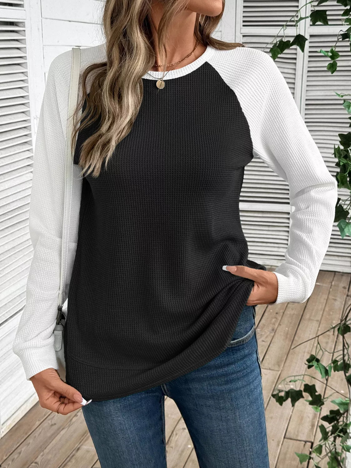 Waffle Knit Raglan Sleeve T-shirt (20)