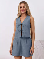 Tie-front Sleeveless Top Shorts Set (15)
