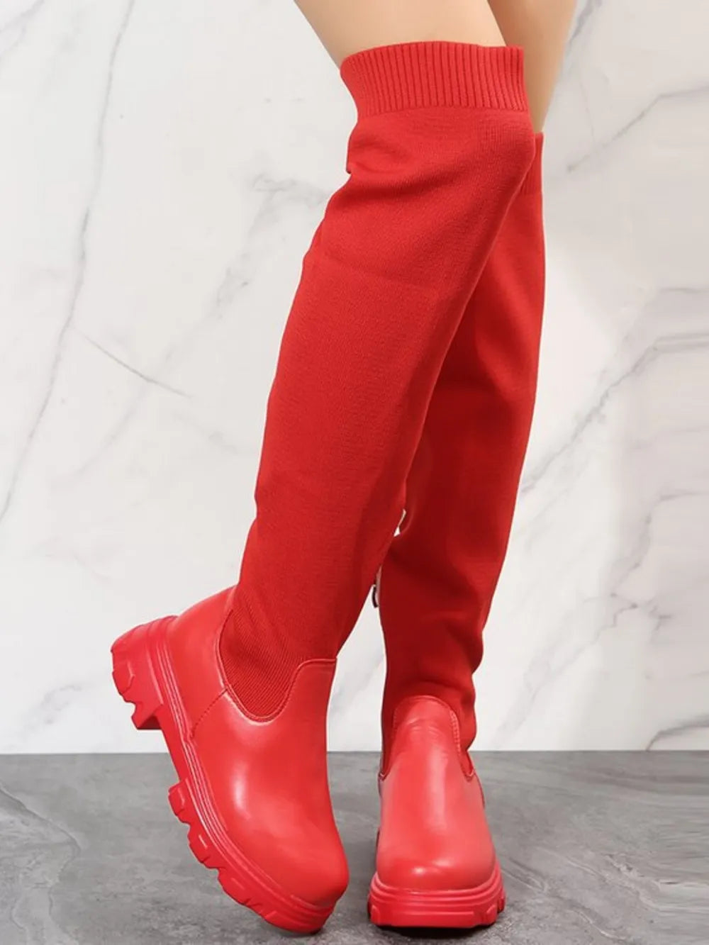 Pu Leather Round Toe Platform Boots (2)