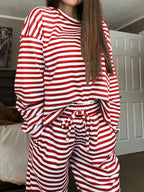 Striped Round Neck Top Pants Set (10)