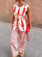 Fish Print Sleeveless Top Pants Set (9)