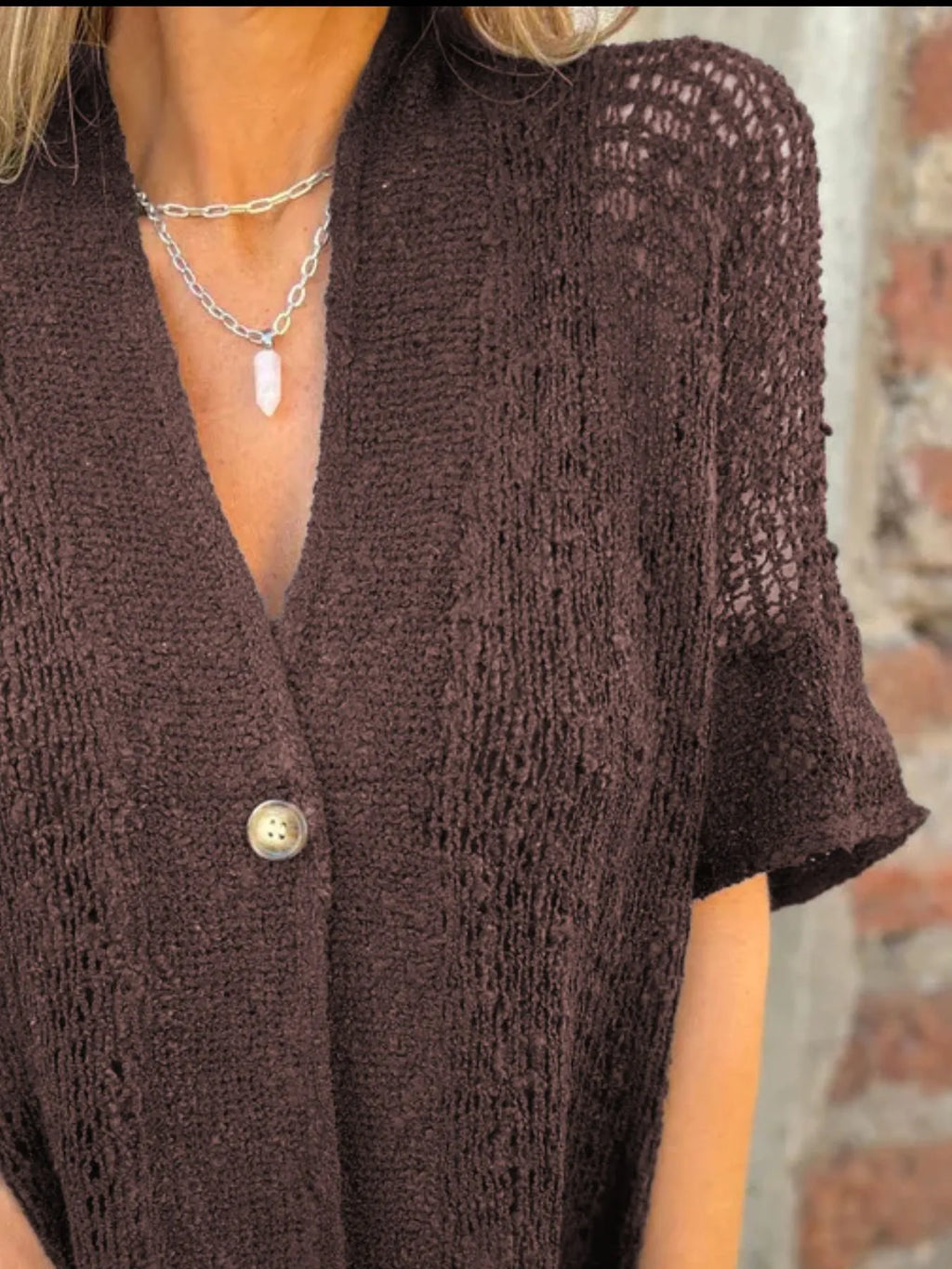 Full Size One Button Openwork Cardigan Plus (16)