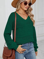 Eyelet V-neck Long Sleeve Sweater (6)