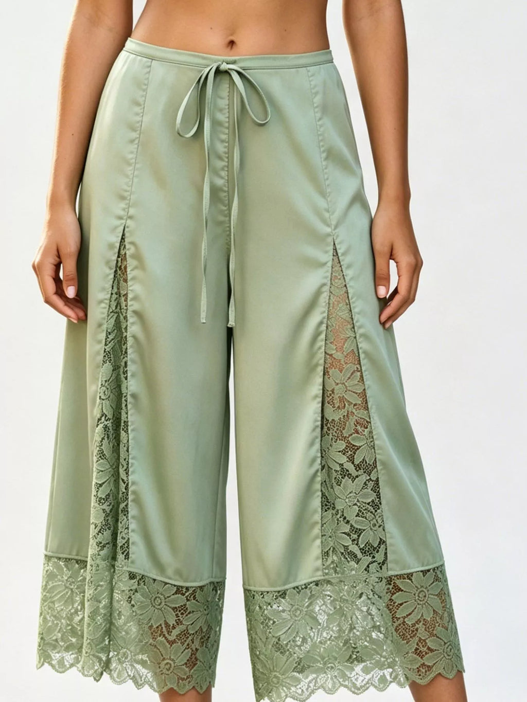 Lace Trim Wide-leg Cropped Pants (20)