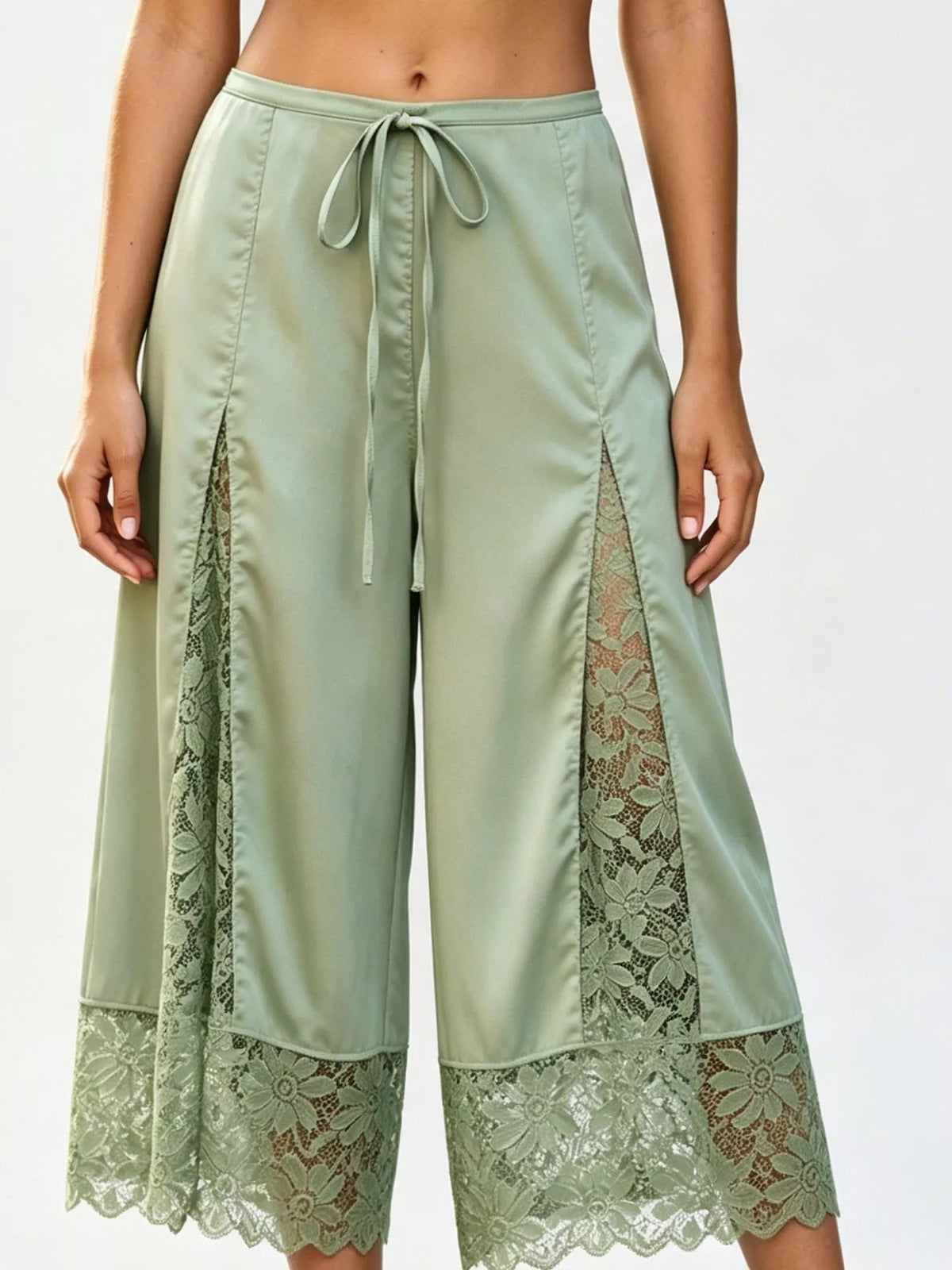 Lace Trim Wide-leg Cropped Pants (20)