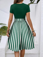 Striped Round Neck Short Sleeve Dress (7)