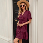 Solid Color V-neck Lace Dress photo 5