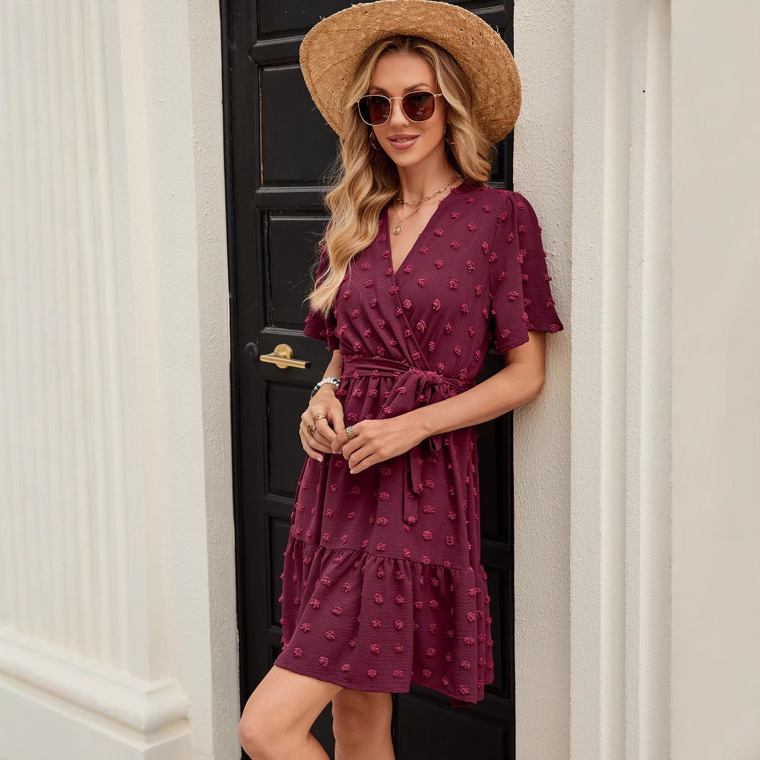 Solid Color V-neck Lace Dress photo 5