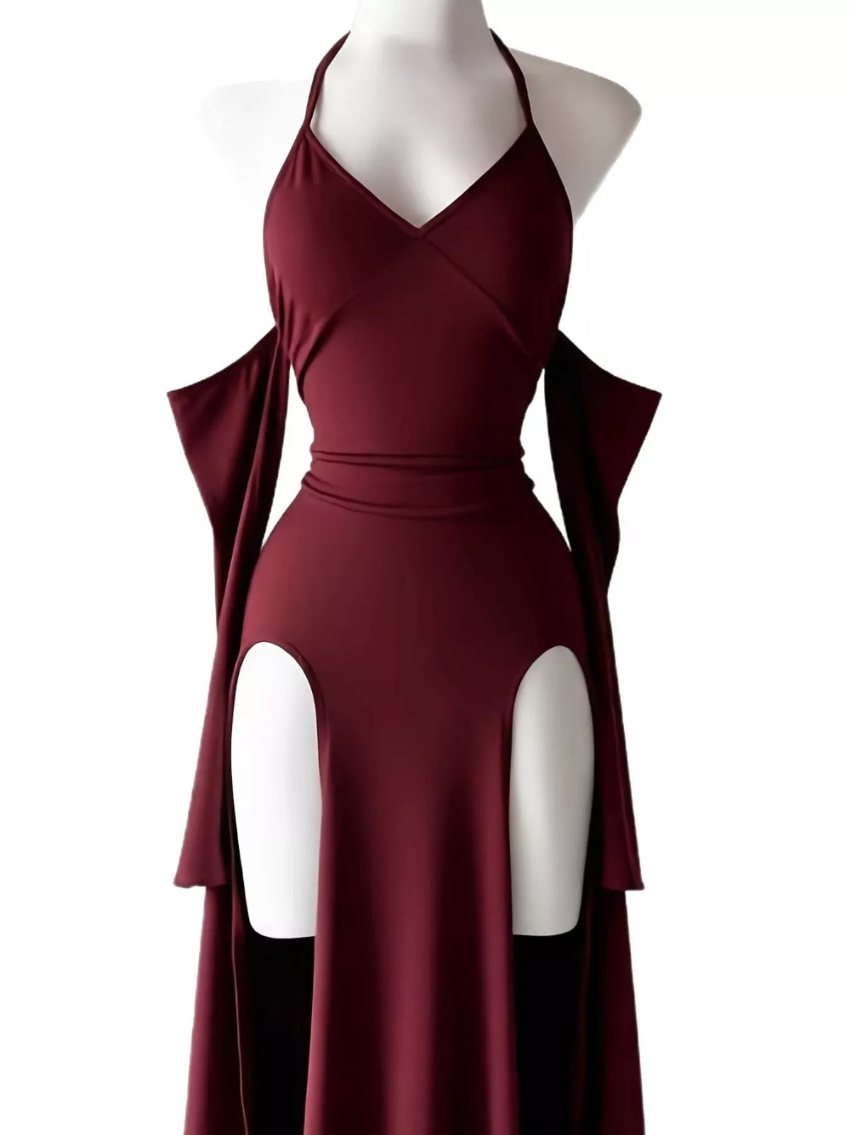 Halter Neck High-slit Bodycon Dress (2)