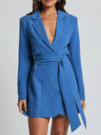 Lapel Collar Tie Waist Blazer (8)