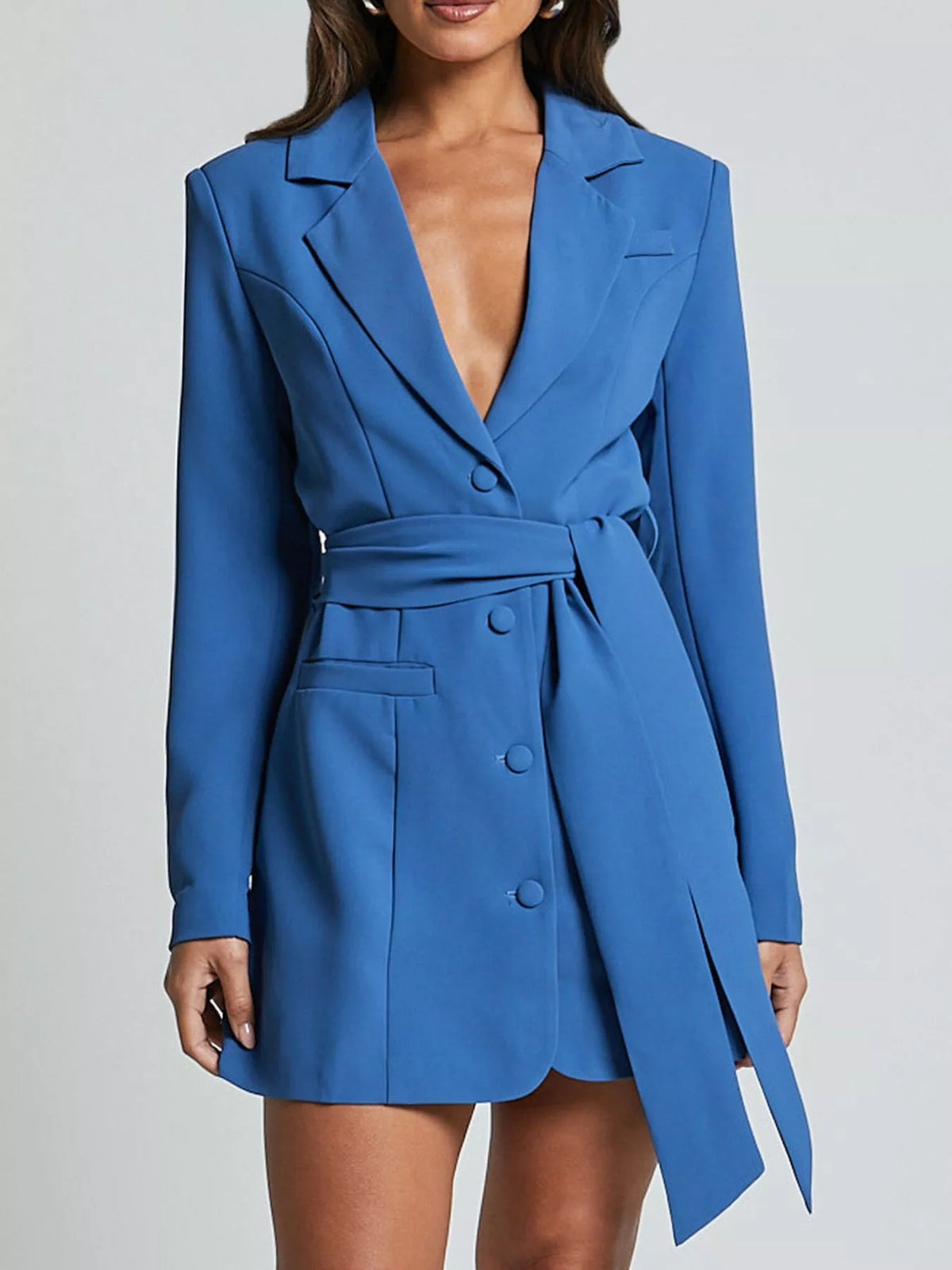 Lapel Collar Tie Waist Blazer (8)