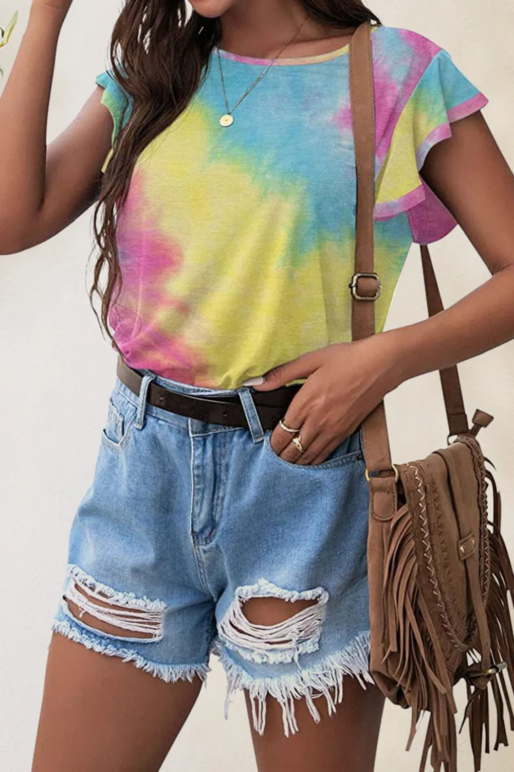 Printed Round Neck Short Sleeve T-shirt (11)