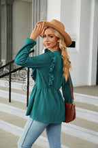 Round Neck Ruffled Peplum Blouse (2)