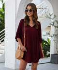 Casual V-neck Dress variant CJNSSYLY08982-Wine Red-XL|CJNSSYLY08982-Wine Red-L|CJNSSYLY08982-Wine Red-S|CJNSSYLY08982-Wine Red-M