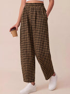 Gingham Wide-leg Casual Pants (13)