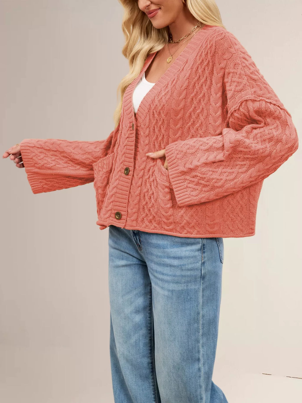 Cable Knit Button-down Cardigan (9)