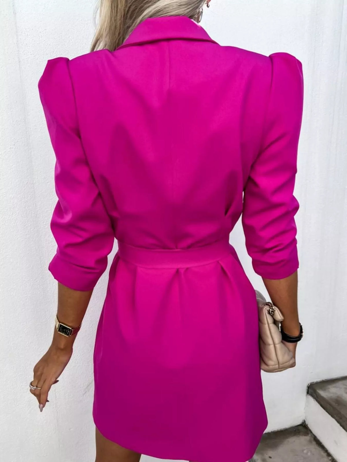 3/4 Sleeve Belted Blazer Dress (12)