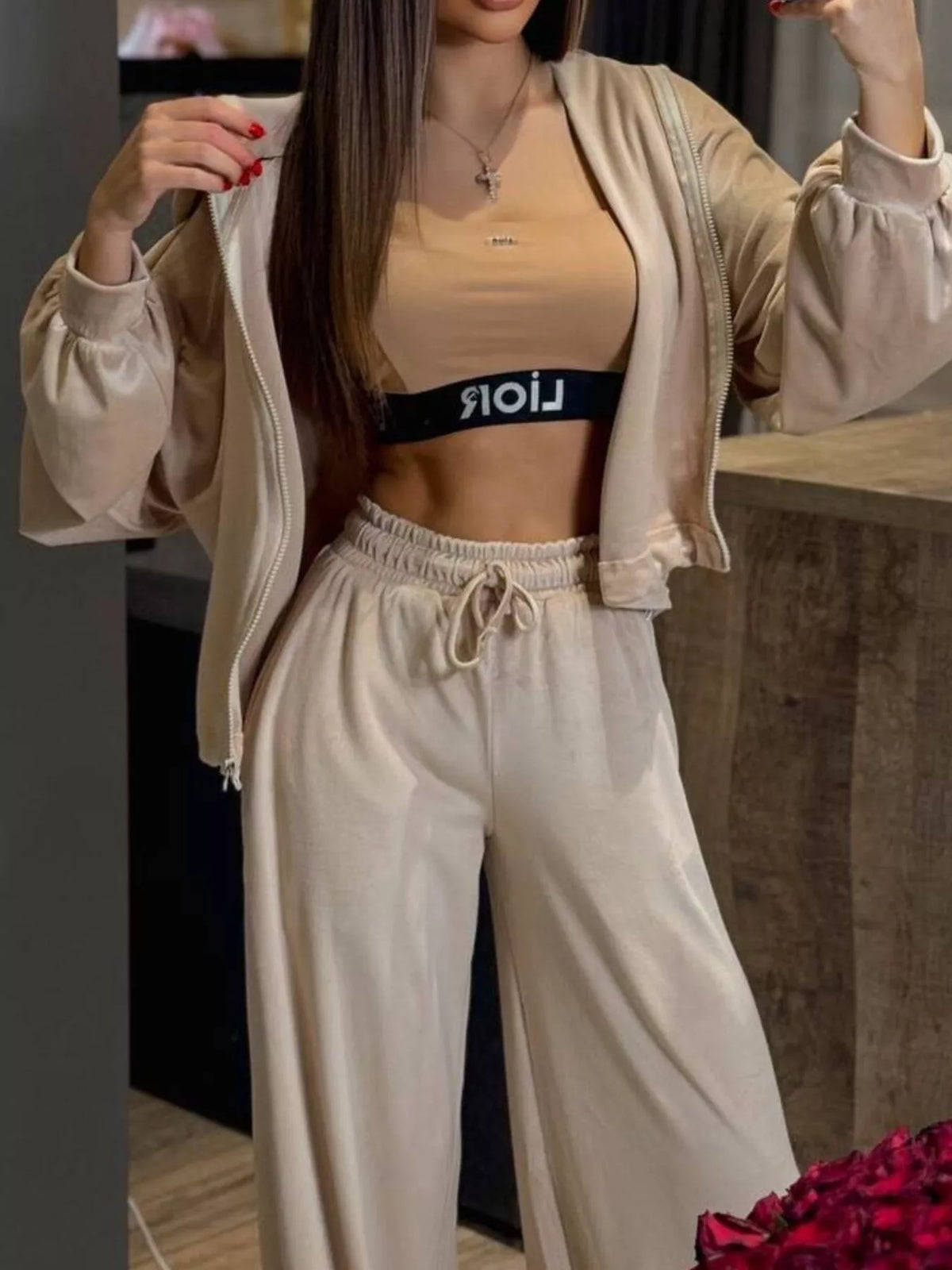 Zip Up Hoodie Wide-leg Pants Set (5)
