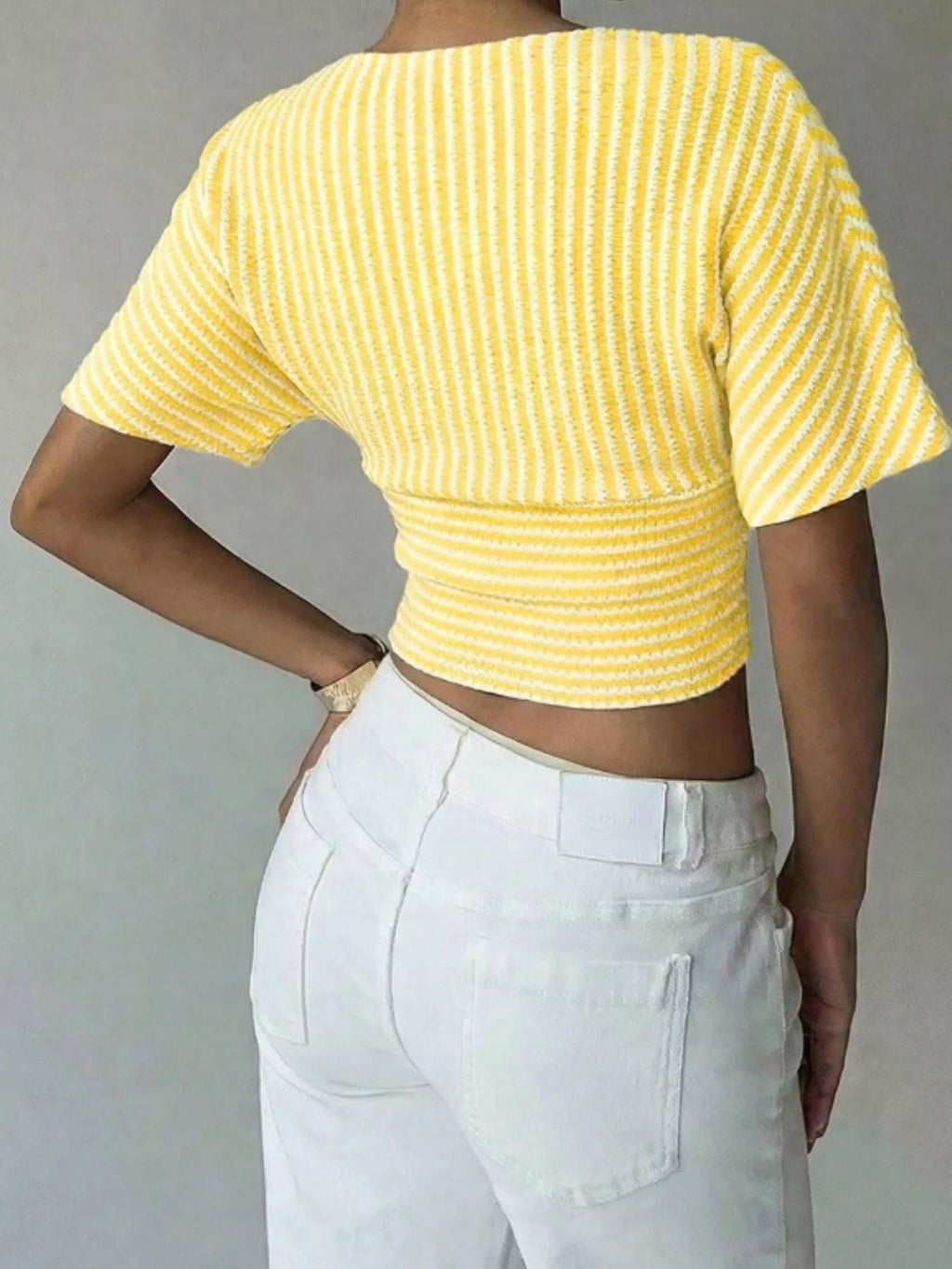 Striped Surplice Short Sleeve Top (3)
