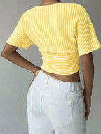 Striped Surplice Short Sleeve Top (3)