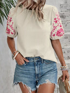 Embroidered Puff Sleeve Blouse (19)