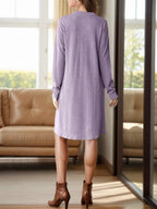Notched Long Sleeve Mini Dress Pockets (9)