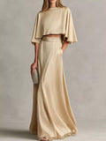 Full Size Satin Crop Top Maxi Skirt Two-piece Set Plus