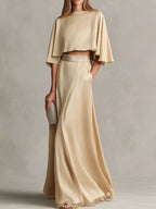 Full Size Satin Crop Top Maxi Skirt Two-piece Set Plus