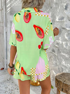 Printed Button Down Shirt Shorts Set (29)