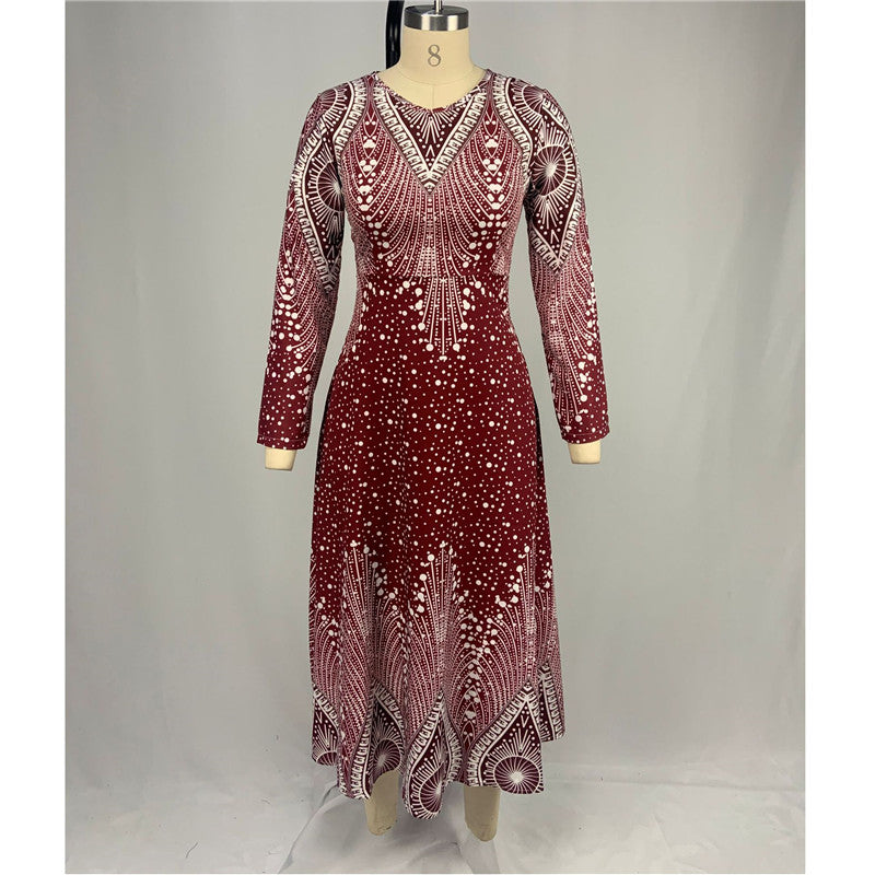 Long Sleeve Maxi Dress variant CJNSSYLY08397-Red-L|CJNSSYLY08397-Red-3XL|CJNSSYLY08397-Red-5XL|CJNSSYLY08397-Red-4XL|CJNSSYLY08397-Red-XXL|CJNSSYLY08397-Red-XL|CJNSSYLY08397-Red-M|CJNSSYLY08397-Red-S