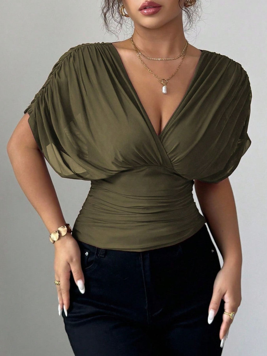 Ruched Surplice Short Sleeve Top (2)