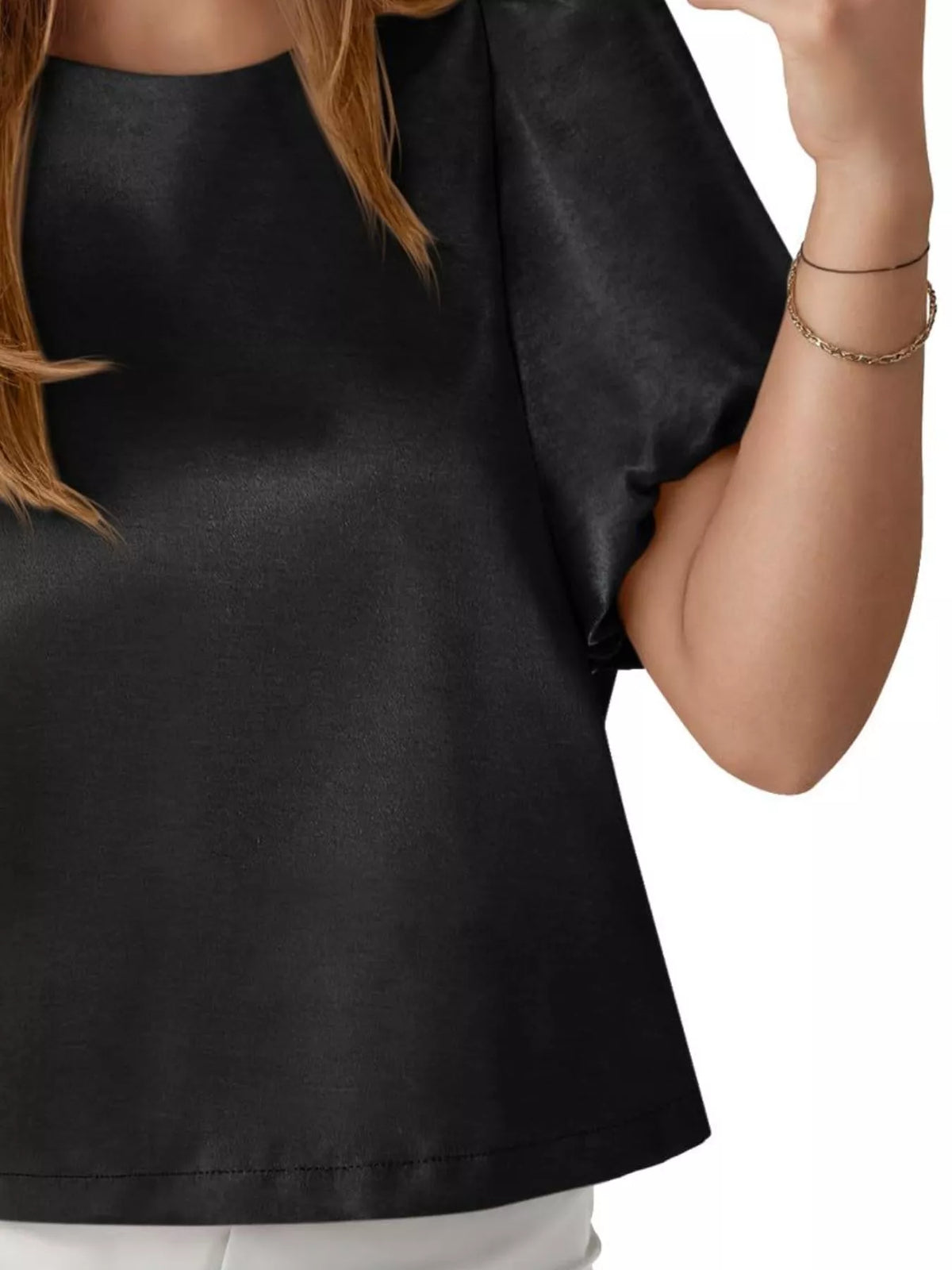Round Neck Puff Sleeve Satin Top (18)