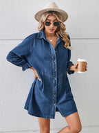 Button Up Flounce Sleeve Mini Denim Dress (8)