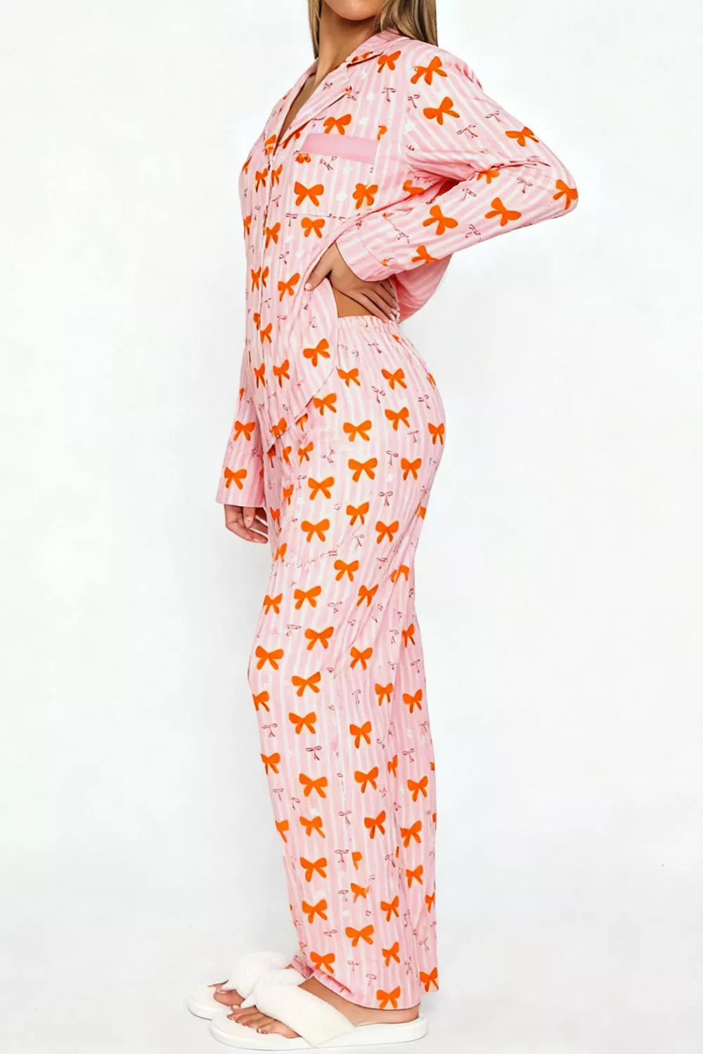 Bow Print Top Wide Leg Pants Lounge Set (2)