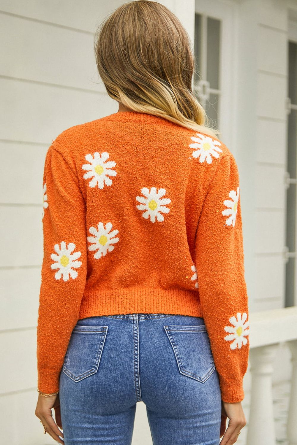 Flower Pattern Round Neck Short Sleeve Pullover Sweater (16)