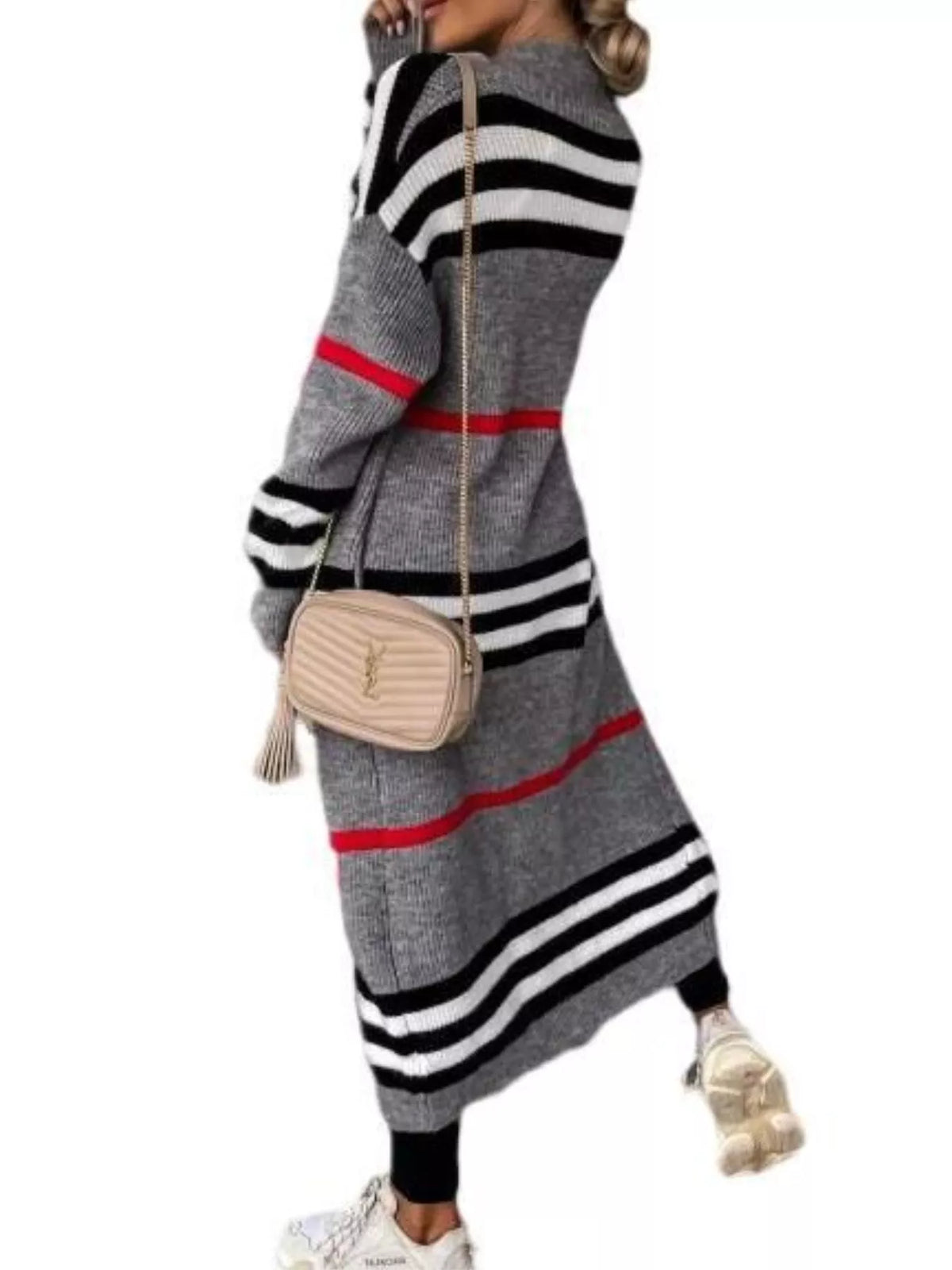 Striped Longline Open Front Cardigan (2)