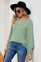 Notched Lantern Sleeve T-shirt (11)