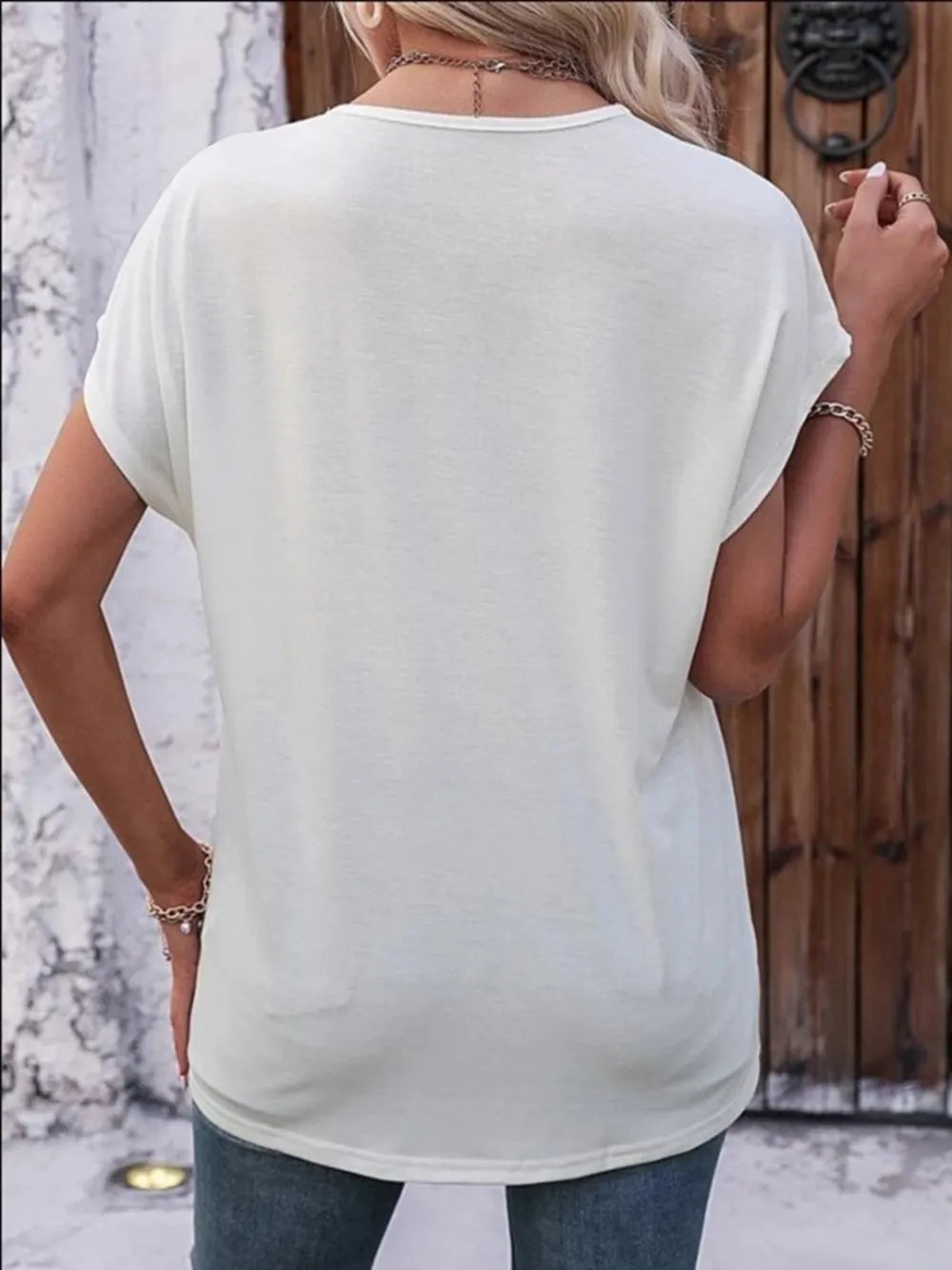 Heathered V-neck Short Sleeve T-shirt (10)