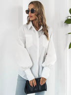 Button Up Dropped Shoulder Lantern Sleeve Shirt (9)