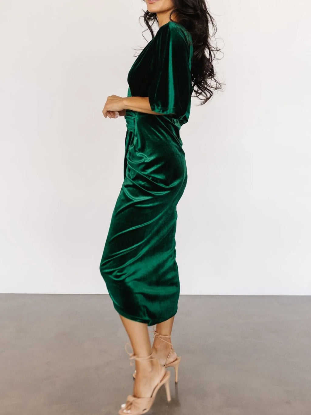 Ruched Surplice Half Sleeve Dress (10)