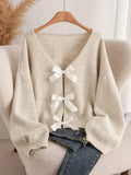 Bow-knot Front V-neck Knit Cardigan