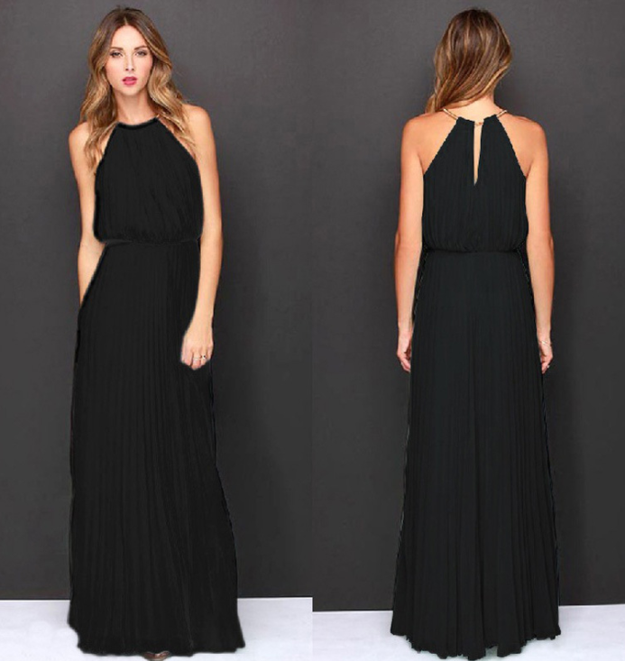 Halter Chiffon Maxi Dress variant CJNSSYLY00124-Black-L|CJNSSYLY00124-Black-M|CJNSSYLY00124-Black-XL|CJNSSYLY00124-Black-S|CJNSSYLY00124-Black-XXL