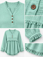 Full Size Frayed Hem Button Detail Blouse Plus (40)