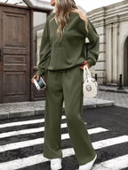 Half Zip Sweatshirt Wide-leg Pants Set (4)