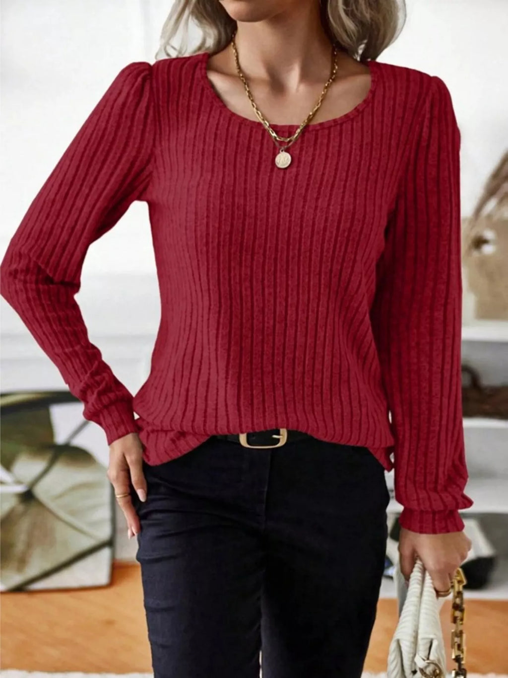 Ribbed Knit Long Sleeve T-shirt (12)